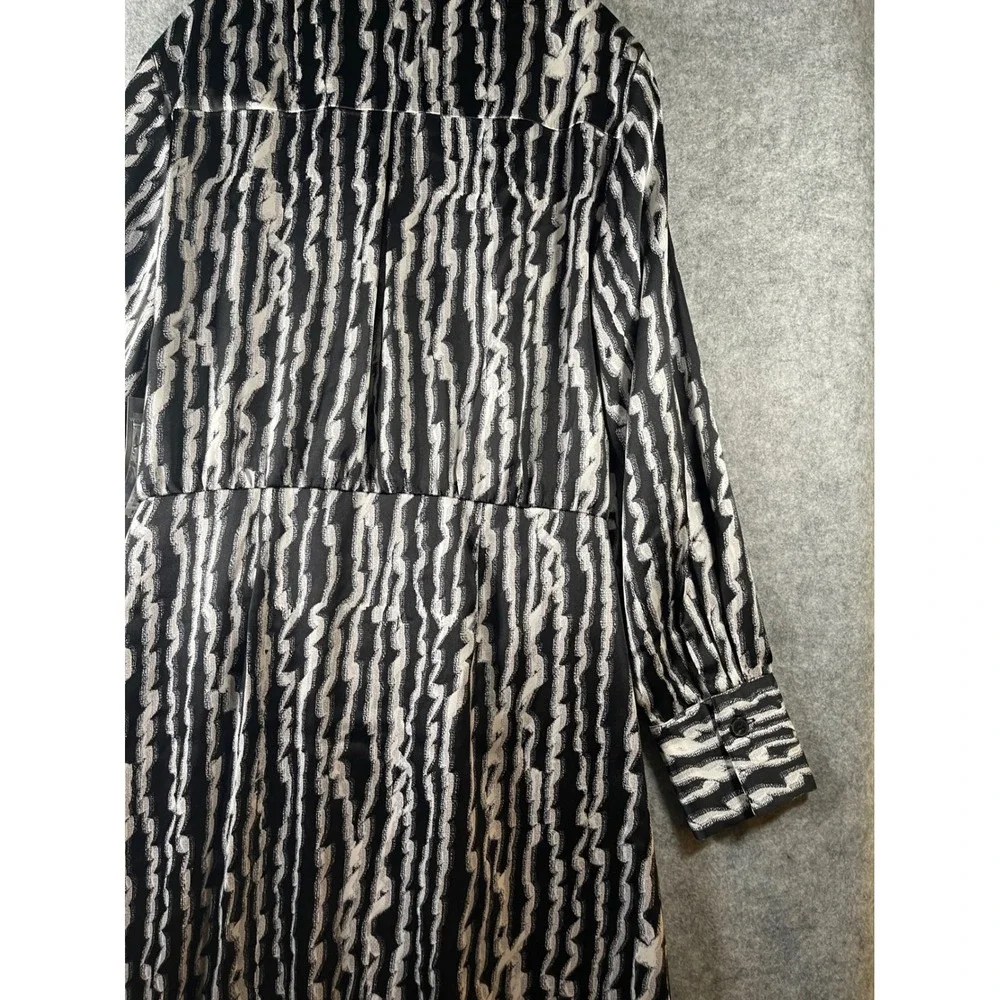 Worthington Womens XL Black White Abstract Stripe Tie Waist Midi Shirt Dress NWT